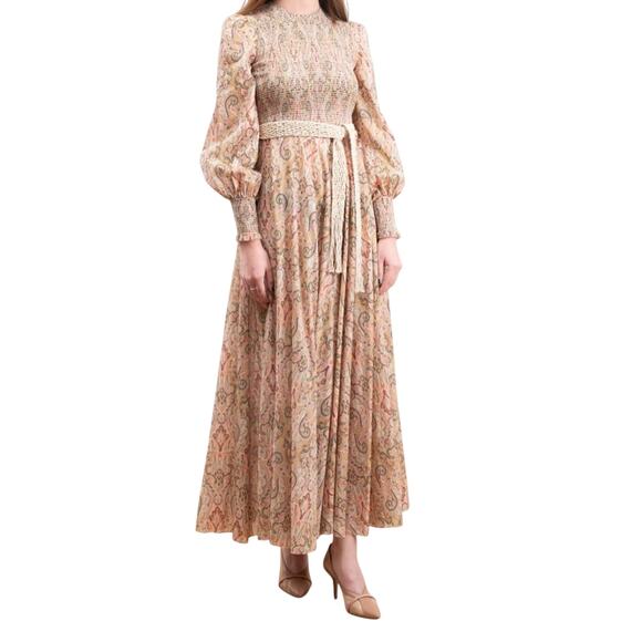 Zimmermann Freja Cut Out Dress crochet belt maxi dress ruched size Womens 2 - Picture 1 of 10